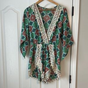 ILLA ILLA Green Floral Lace Romper